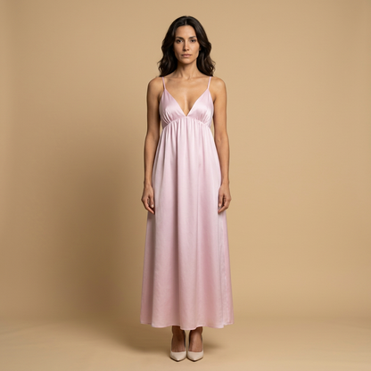 Vestido Largo Mujer Algodón Escote en V Tirantes Niveles