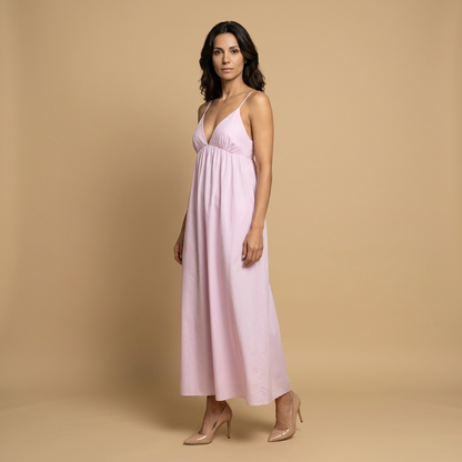 Vestido Largo Mujer Algodón Escote en V Tirantes Niveles