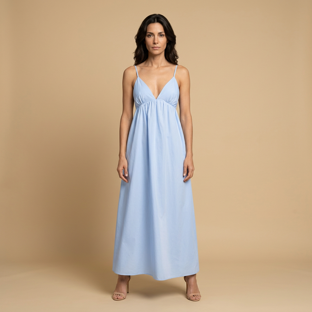 Vestido Largo Mujer Algodón Escote en V Tirantes Niveles
