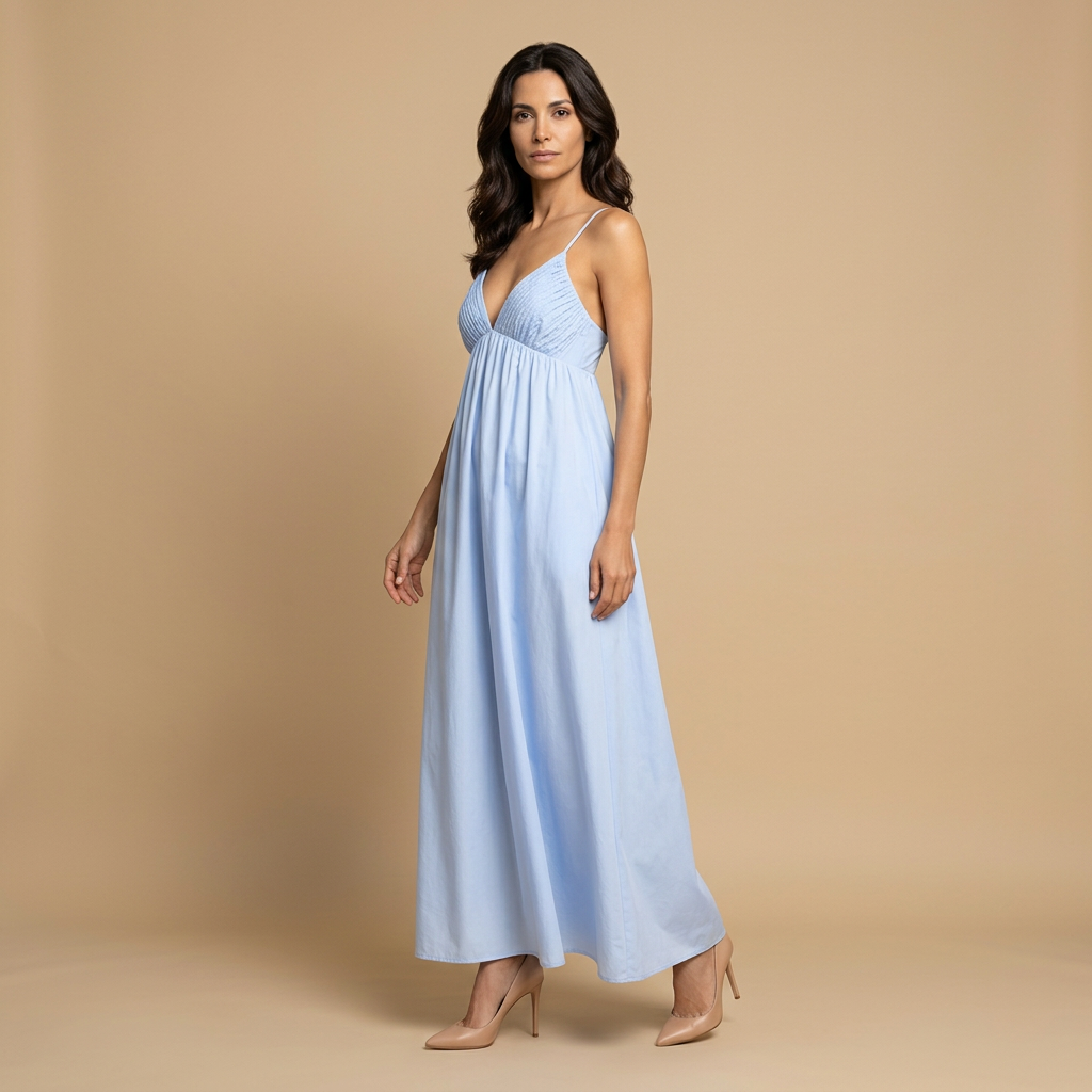 Vestido Largo Mujer Algodón Escote en V Tirantes Niveles