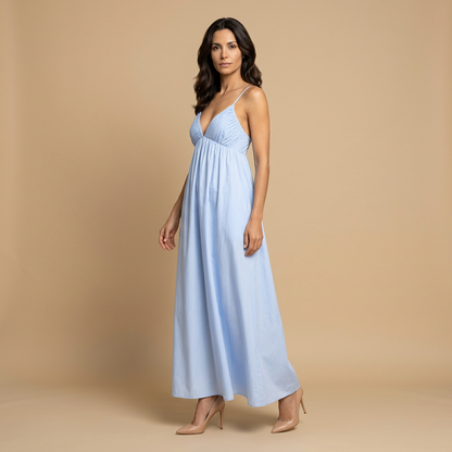 Vestido Largo Mujer Algodón Escote en V Tirantes Niveles