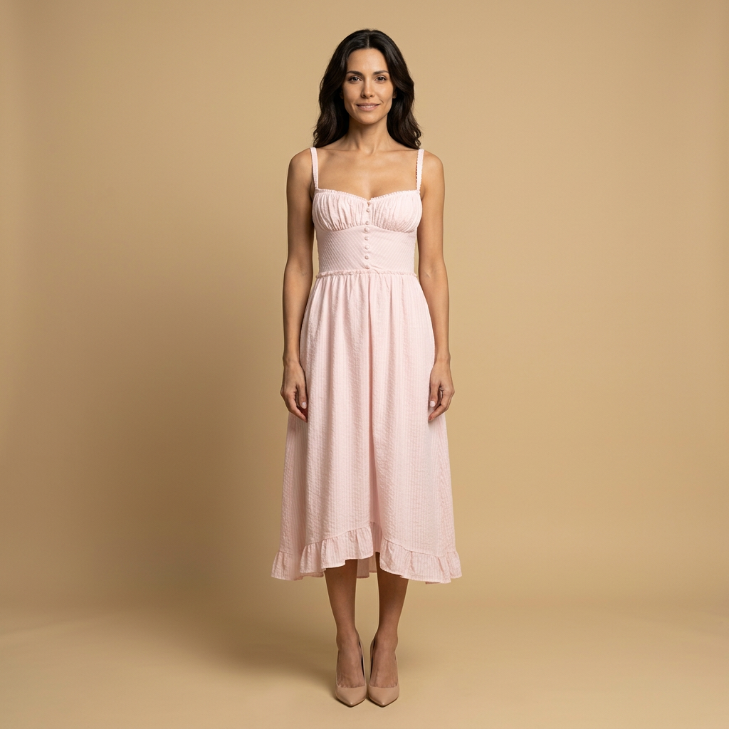 Vestido Midi Mujer Corsé Tirantes Falda Volante