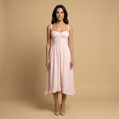 Vestido Midi Mujer Corsé Tirantes Falda Volante