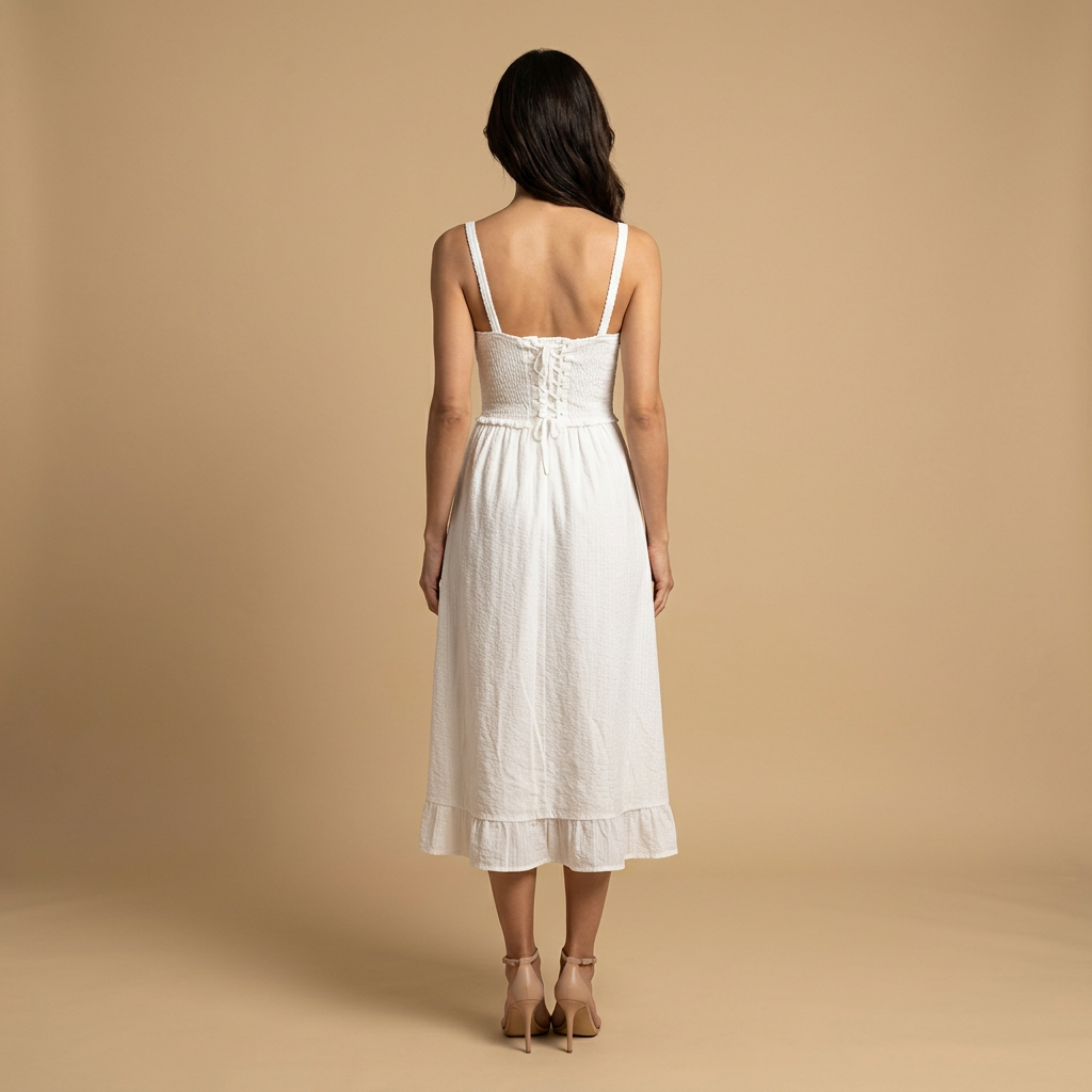 Vestido Midi Mujer Corsé Tirantes Falda Volante