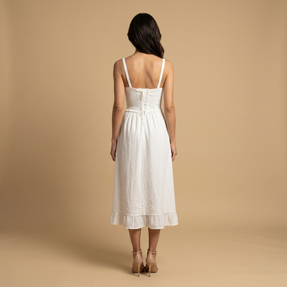 Vestido Midi Mujer Corsé Tirantes Falda Volante