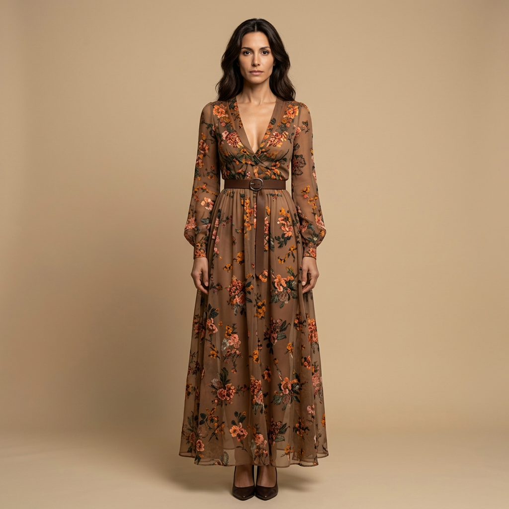 Vestido Largo Mujer Bordado Boho Manga Globo