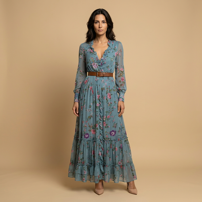 Vestido Largo Mujer Bordado Boho Manga Globo