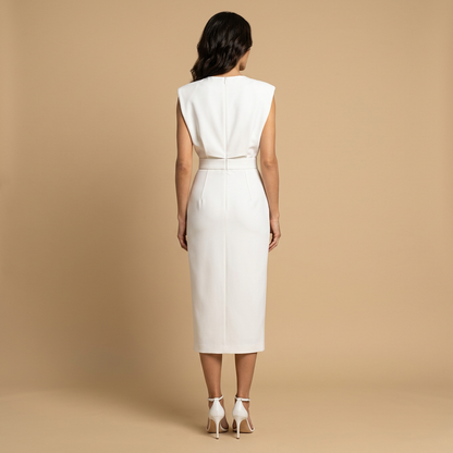 Vestido Midi Mujer Botonadura Hombros Estructurado
