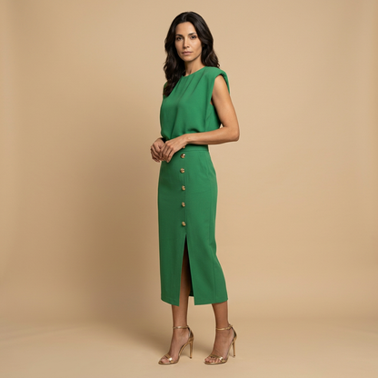 Vestido Midi Mujer Botonadura Hombros Estructurado