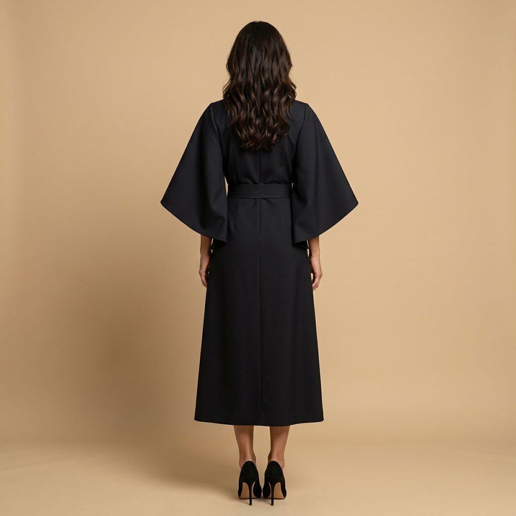 Vestido Midi Mujer Manga Kimono Cinturón Abertura