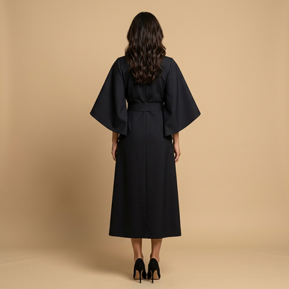 Vestido Midi Mujer Manga Kimono Cinturón Abertura