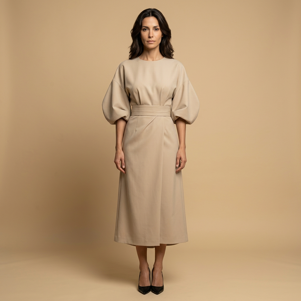 Vestido Midi Mujer Manga Kimono Cinturón Abertura