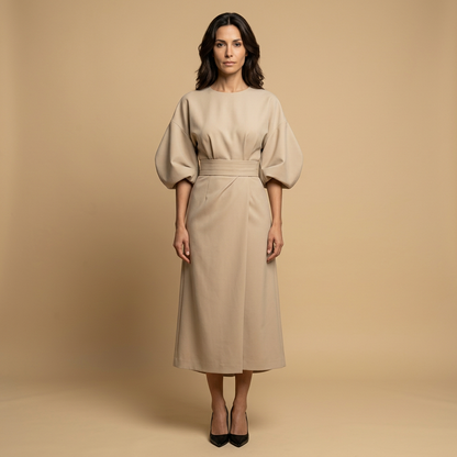 Vestido Midi Mujer Manga Kimono Cinturón Abertura