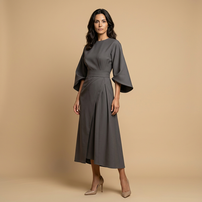 Vestido Midi Mujer Manga Kimono Cinturón Abertura