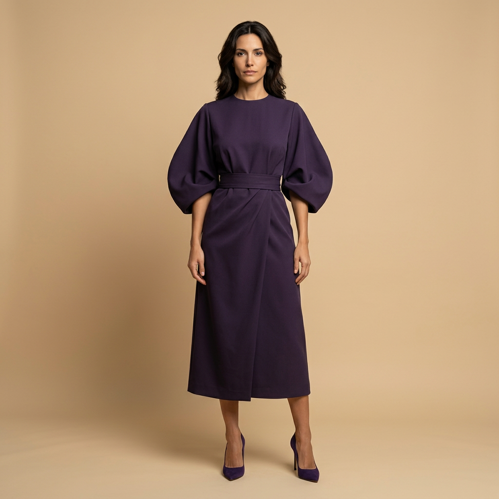 Vestido Midi Mujer Manga Kimono Cinturón Abertura