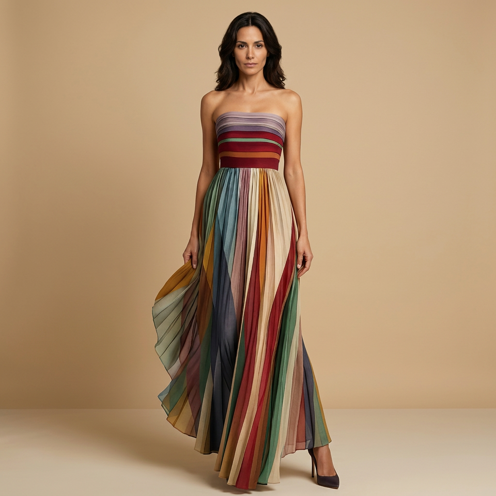 Vestido Largo Mujer Sin Tirantes Plisado Ajustado - Mavetta