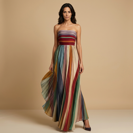 Vestido Largo Mujer Sin Tirantes Plisado Ajustado - Mavetta
