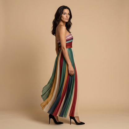 Vestido Largo Mujer Sin Tirantes Plisado Ajustado