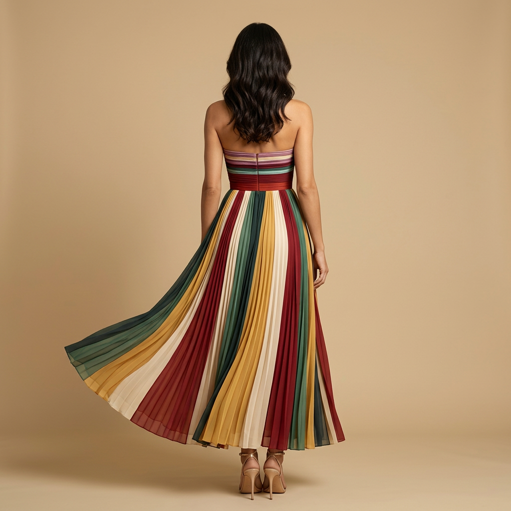 Vestido Largo Mujer Sin Tirantes Plisado Ajustado