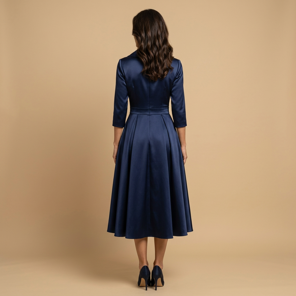 Vestido Midi Mujer Satén Cruzado Evasé con Bolsillos