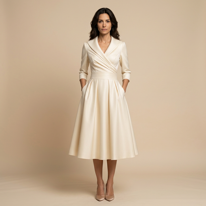 Vestido Midi Mujer Satén Cruzado Evasé con Bolsillos