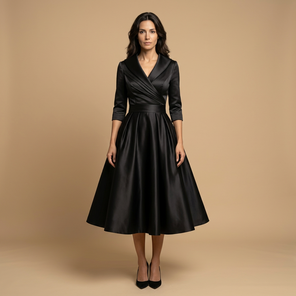 Vestido Midi Mujer Satén Cruzado Evasé con Bolsillos