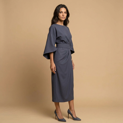 Vestido Midi Mujer Manga Kimono Cinturón Abertura