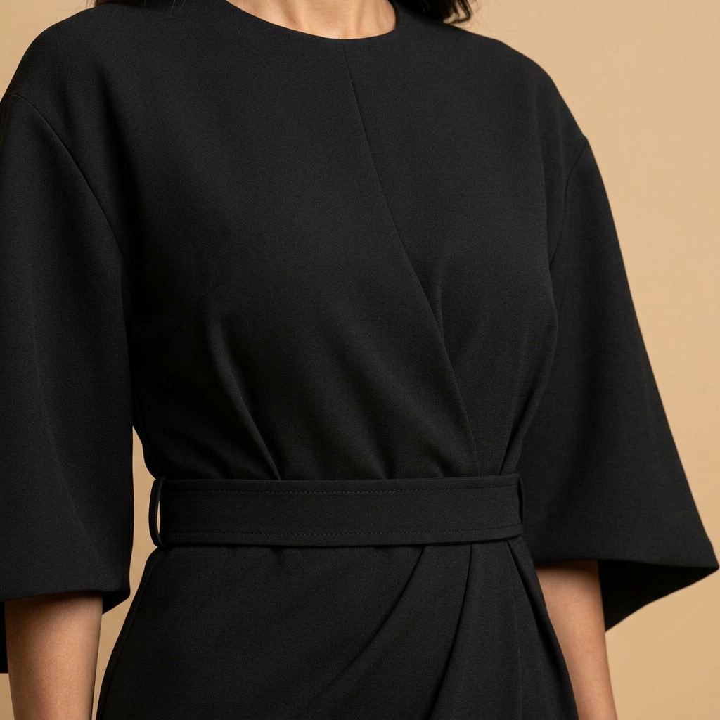 Vestido Midi Mujer Manga Kimono Cinturón Abertura