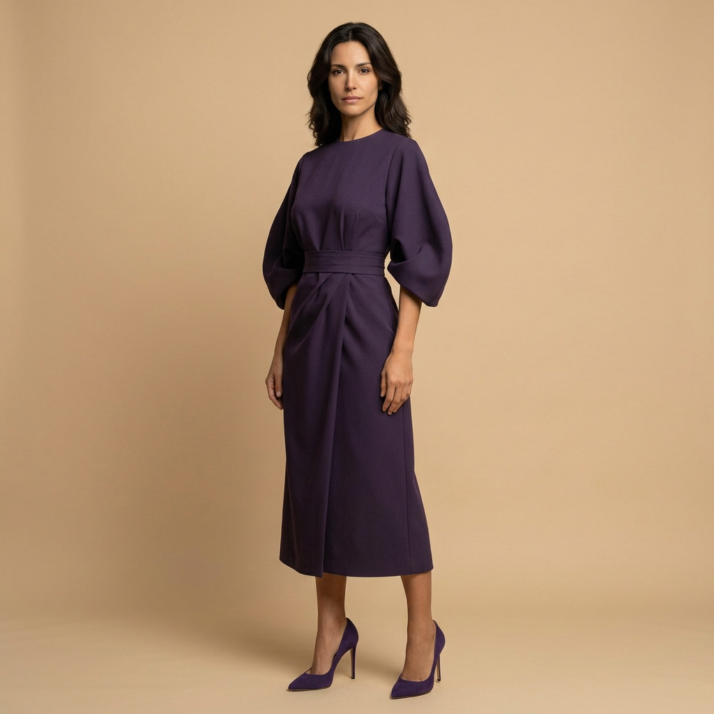 Vestido Midi Mujer Manga Kimono Cinturón Abertura