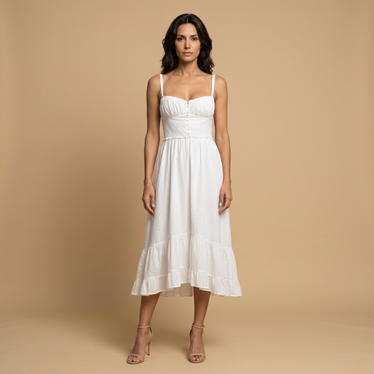 Vestido Midi Mujer Corsé Tirantes Falda Volante - Mavetta