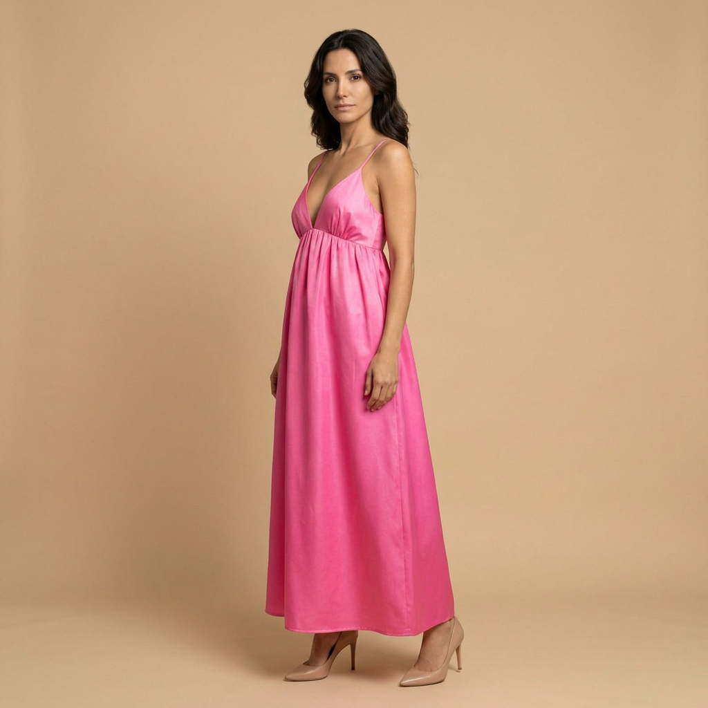 Vestido Largo Mujer Algodón Escote en V Tirantes Niveles