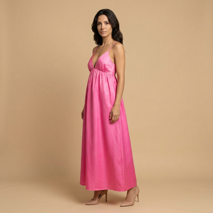 Vestido Largo Mujer Algodón Escote en V Tirantes Niveles