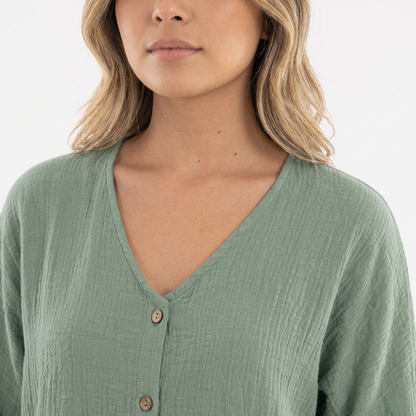 Blusa Mujer Fluida Botones Manga Larga