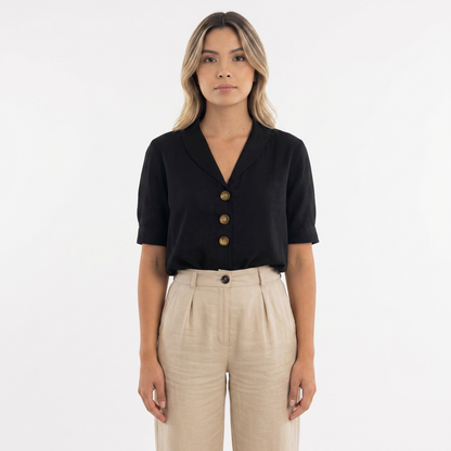 Blusa Mujer Cruzada Manga Larga Ajustada