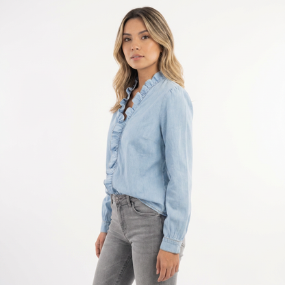 Blusa Mujer de Volantes y Tejido Ligero Ajuste Suelto