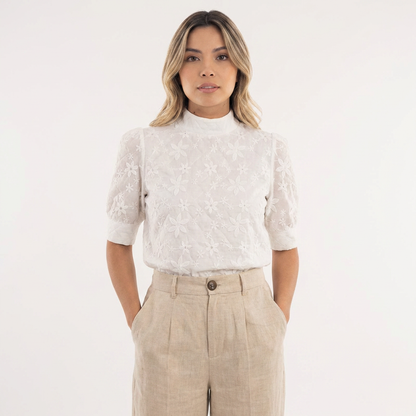 Blusa Mujer de Tela Floral Cuello Alto Ajustado - Mavetta