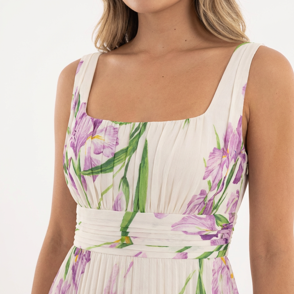 Vestido largo mujer plisado estilo floral