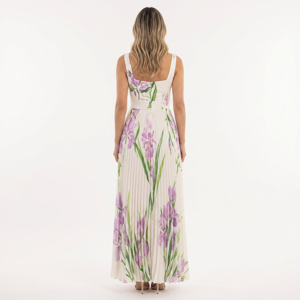 Vestido largo mujer plisado estilo floral