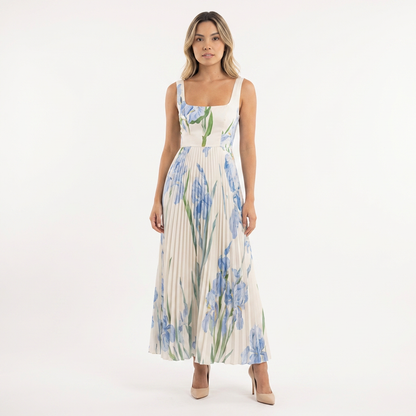 Vestido largo mujer plisado estilo floral