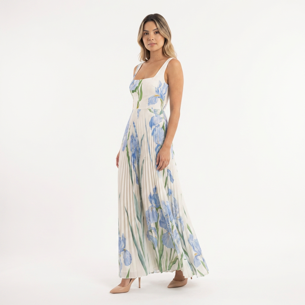 Vestido largo mujer plisado estilo floral