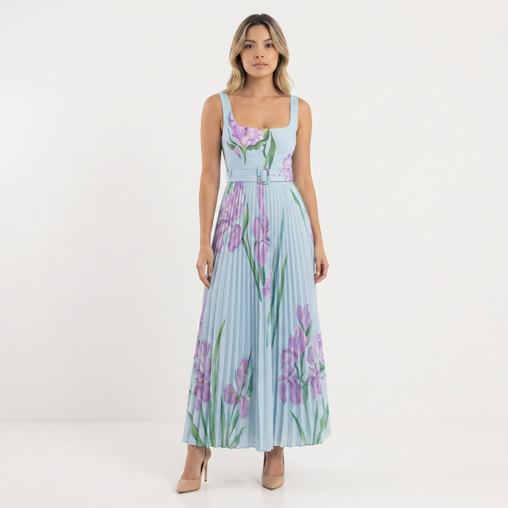Vestido largo mujer plisado estilo floral