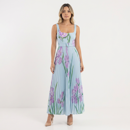 Vestido largo mujer plisado estilo floral