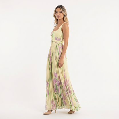 Vestido largo mujer plisado estilo floral