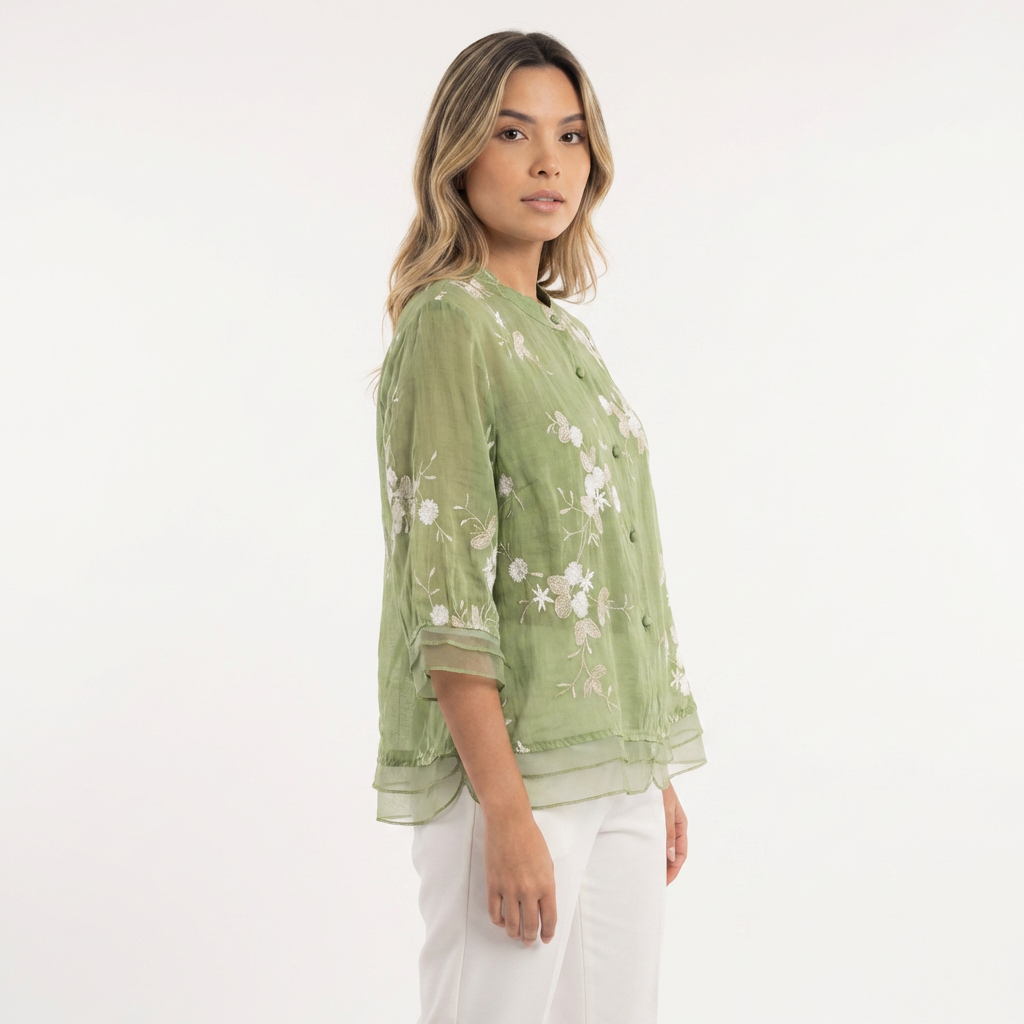 Blusa Mujer Bordado Floral Estilo Elegante