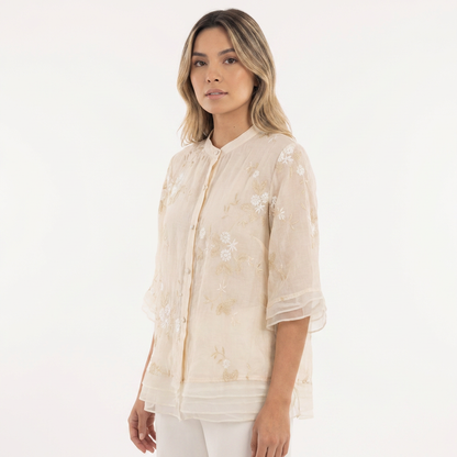 Blusa Mujer Bordado Floral Estilo Elegante