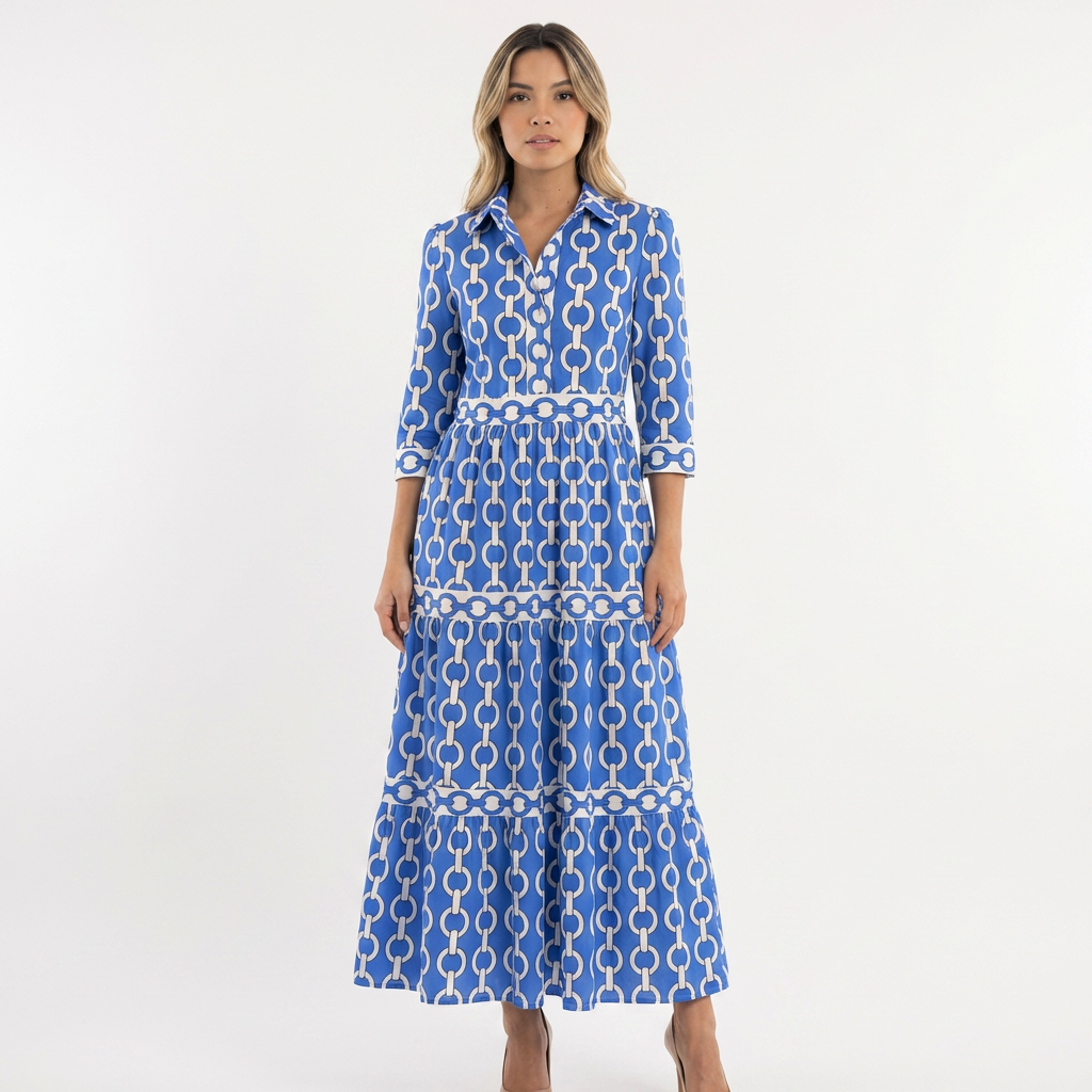 Vestido largo mujer de tejido estampado corte elegante - Mavetta