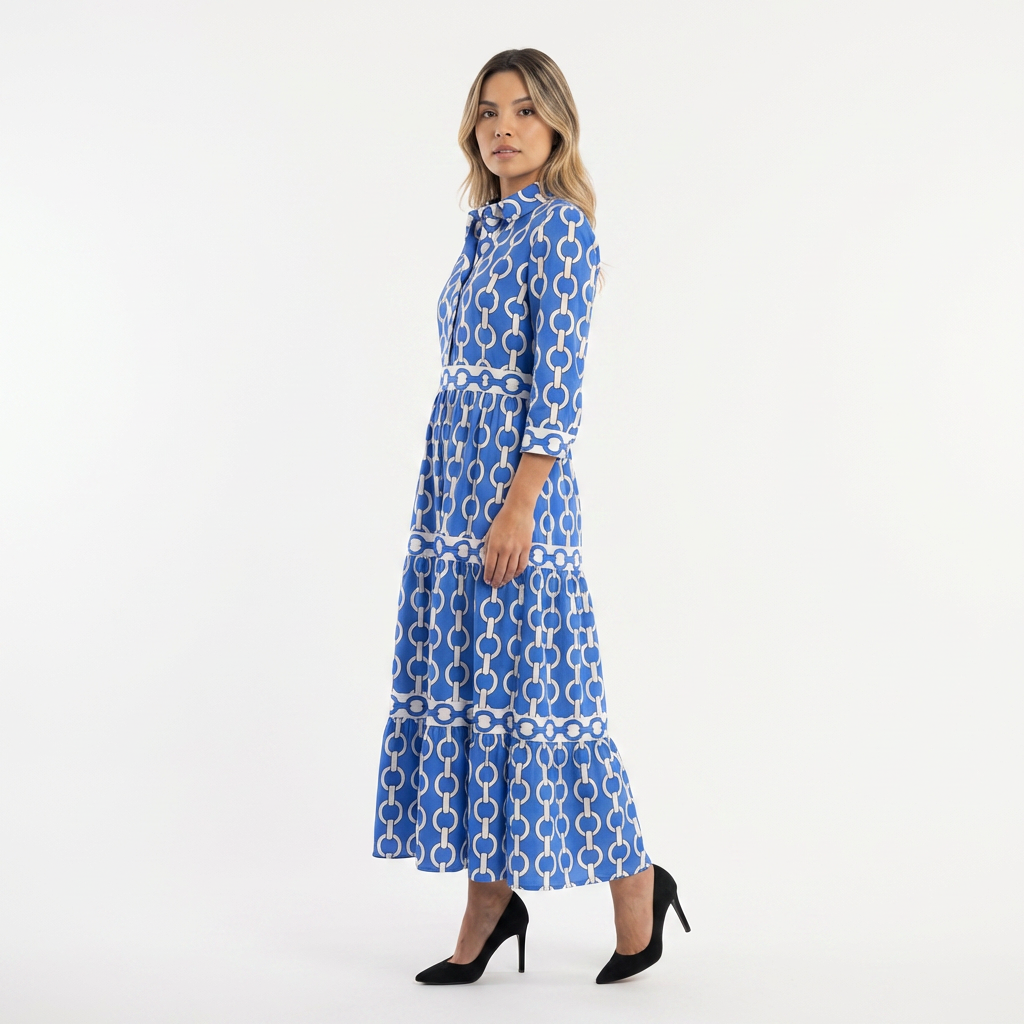 Vestido largo mujer de tejido estampado corte elegante