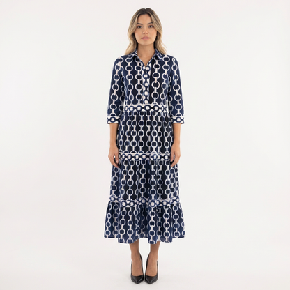 Vestido largo mujer de tejido estampado corte elegante