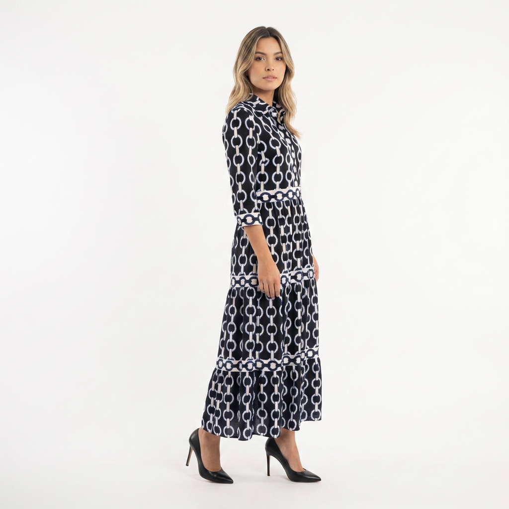 Vestido largo mujer de tejido estampado corte elegante