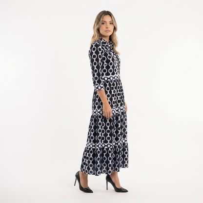 Vestido largo mujer de tejido estampado corte elegante